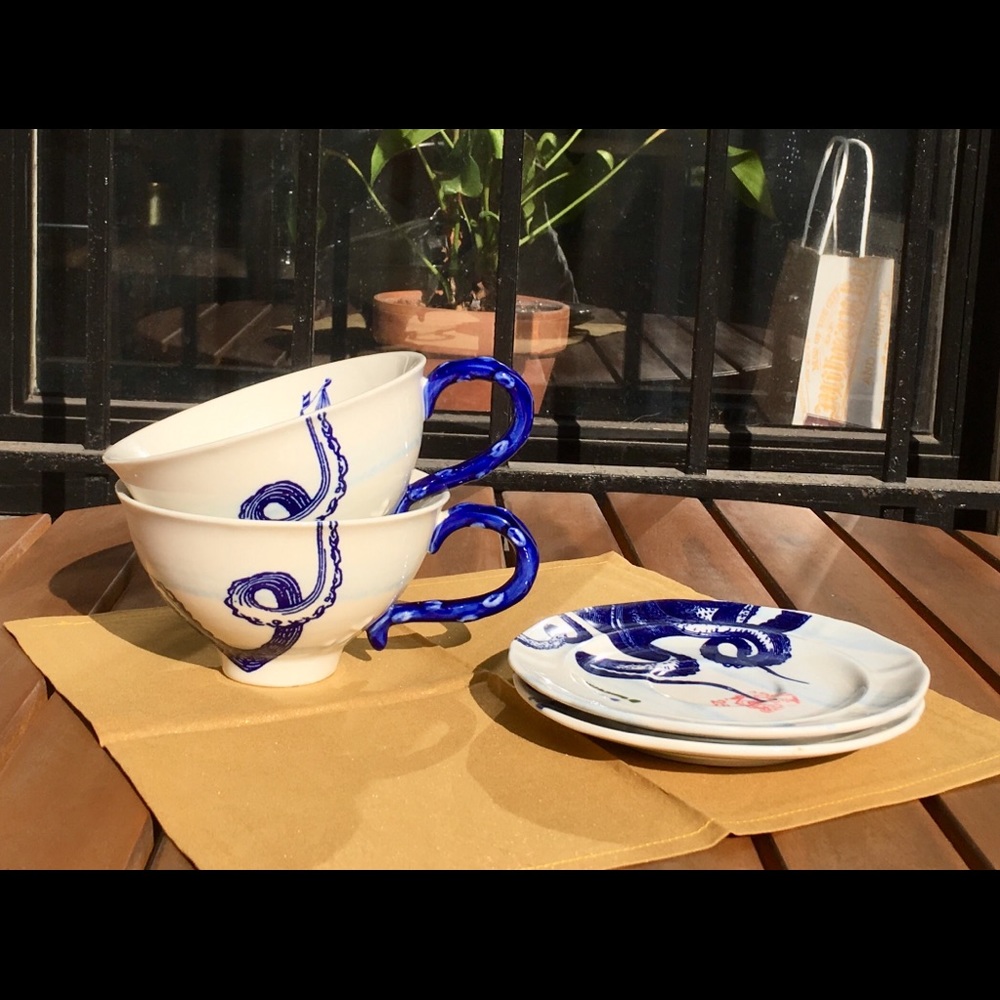 Anthropologie Cup & Saucer Set of 2